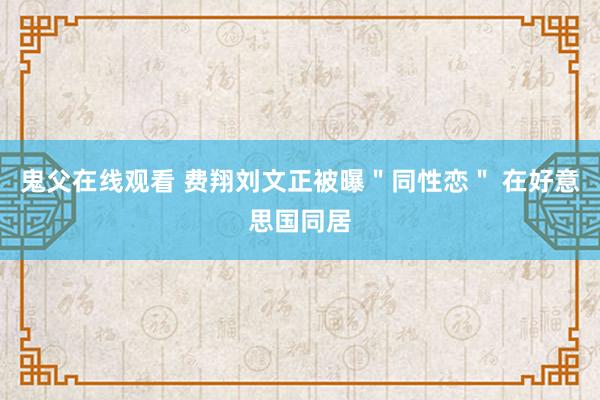 鬼父在线观看 费翔刘文正被曝＂同性恋＂ 在好意思国同居